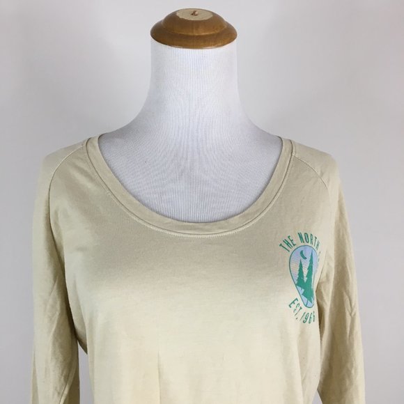 THE NORTH FACE Standard Fit Beige with Green Blue Logo Print Long Sleeve Shirt - Picture 4 of 11